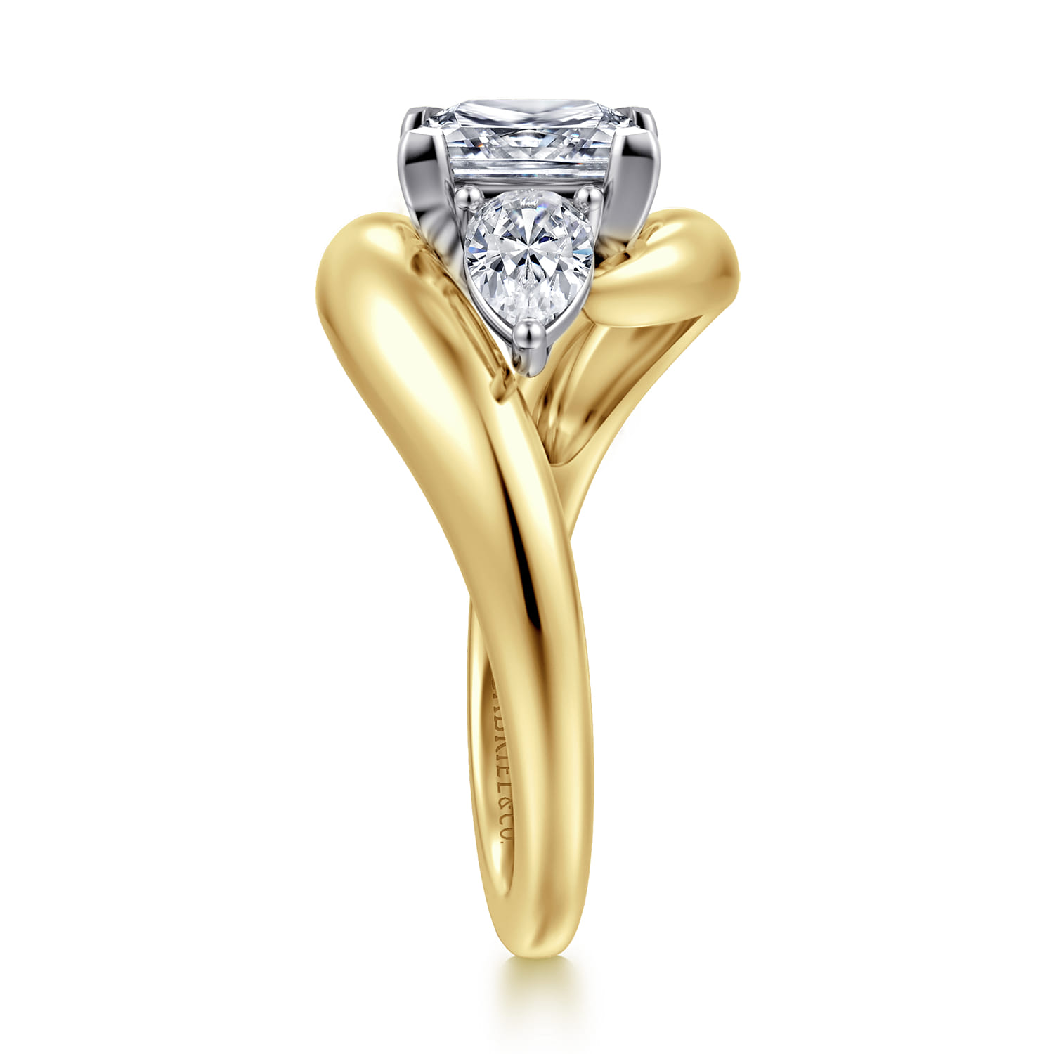 Beyond - 14K White-Yellow Gold Bypass Princess Cut Three Stone Diamond Engagement Ring - 0.7 ct - Shot 4