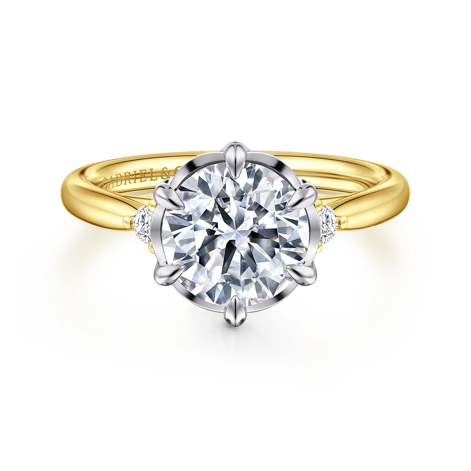 Blaise - 14K White-Yellow Gold Round Three Stone Diamond Engagement Ring - 0.08 ct - Shot 1