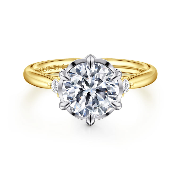Blaise - 14K White-Yellow Gold Round Three Stone Diamond Engagement Ring - 0.08 ct - Shot 1