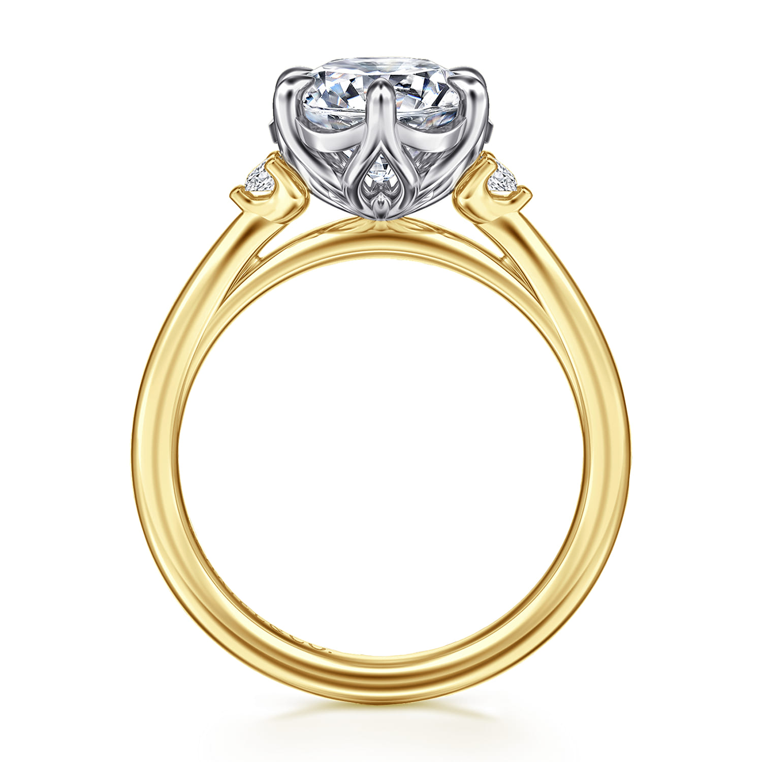 Blaise - 14K White-Yellow Gold Round Three Stone Diamond Engagement Ring - 0.08 ct - Shot 2