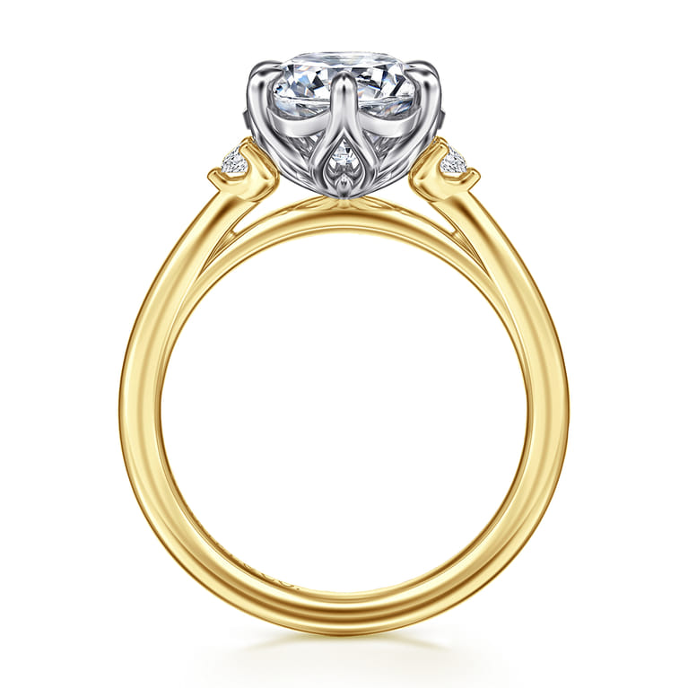 Blaise - 14K White-Yellow Gold Round Three Stone Diamond Engagement Ring - 0.08 ct - Shot 2