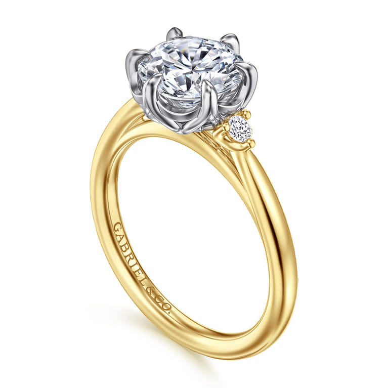 Blaise - 14K White-Yellow Gold Round Three Stone Diamond Engagement Ring - 0.08 ct - Shot 3