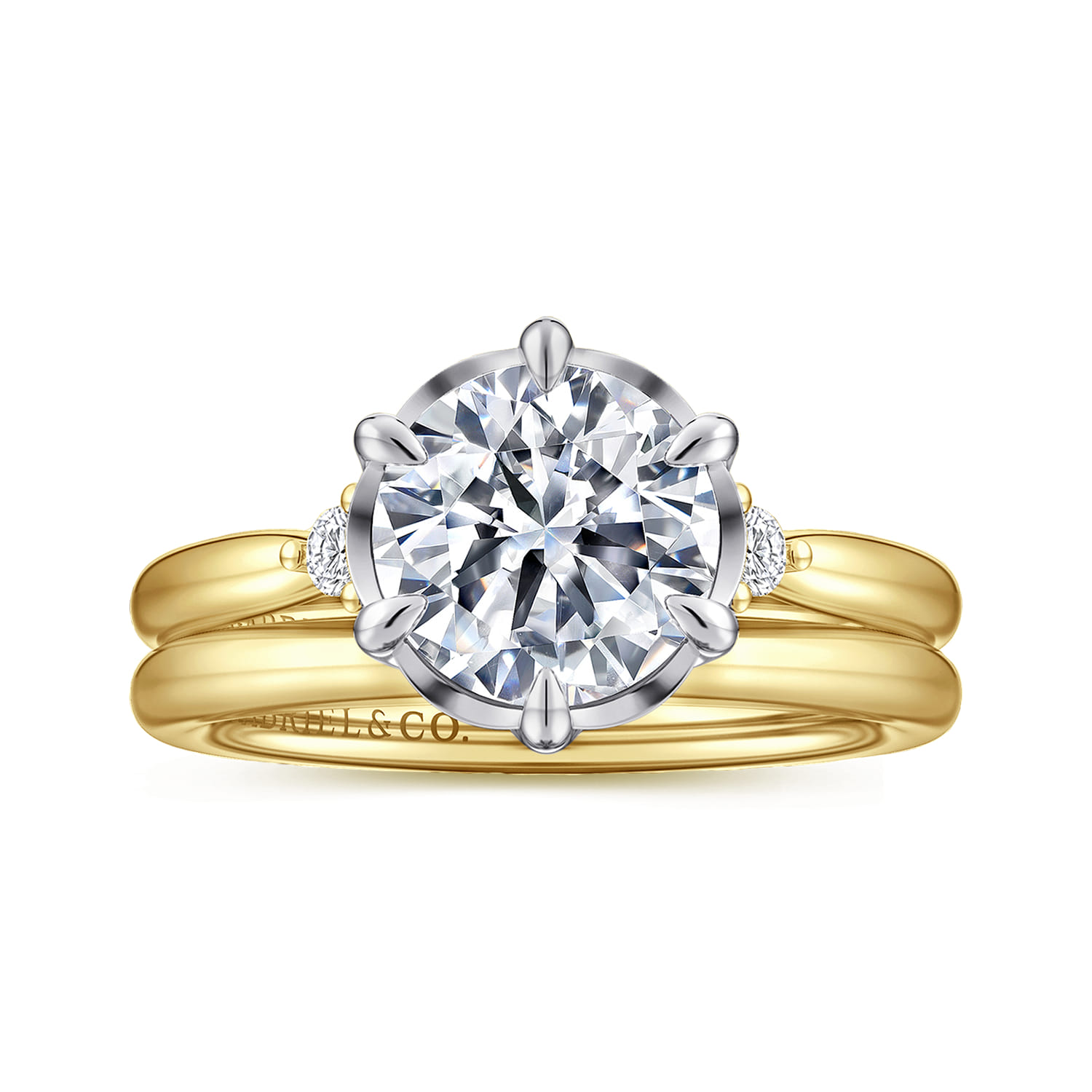 Blaise - 14K White-Yellow Gold Round Three Stone Diamond Engagement Ring - 0.08 ct - Shot 4