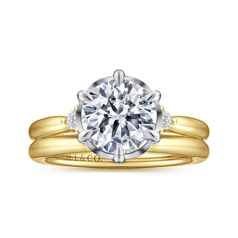Blaise - 14K White-Yellow Gold Round Three Stone Diamond Engagement Ring - 0.08 ct - Shot 4