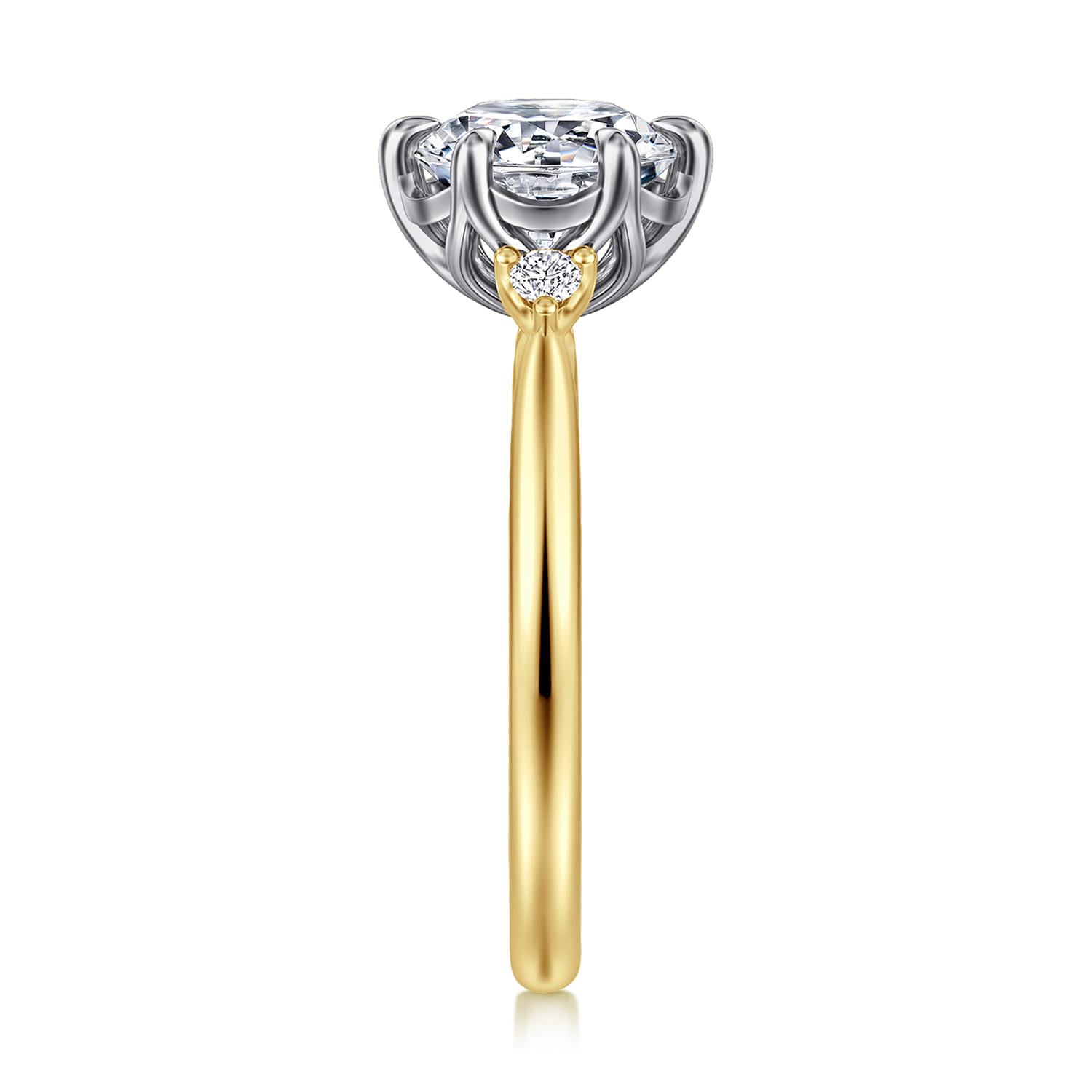 Blaise - 14K White-Yellow Gold Round Three Stone Diamond Engagement Ring - 0.08 ct - Shot 5