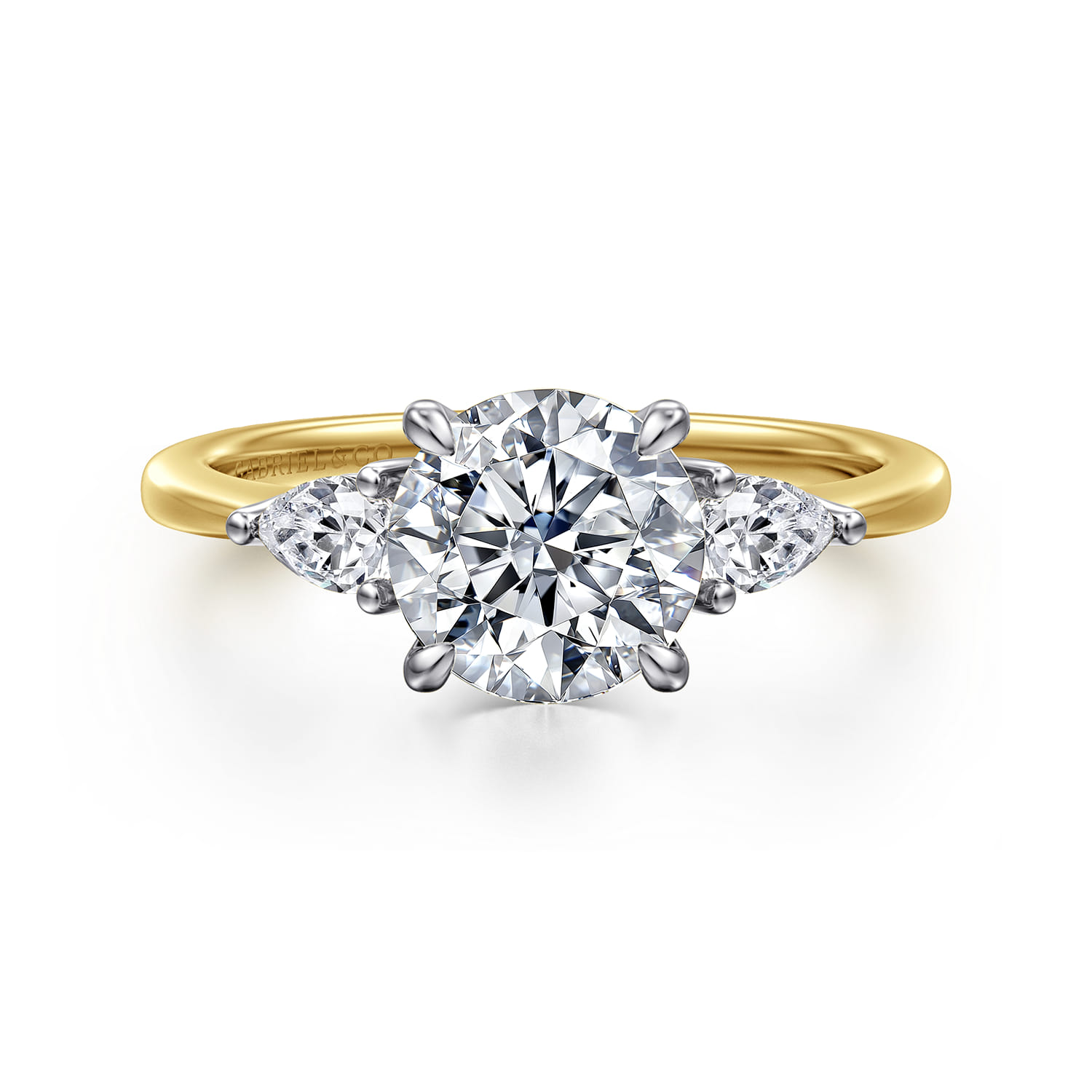 Sima - 14K White-Yellow Gold Round Three Stone Diamond Engagement Ring - 0.3 ct - Shot 1