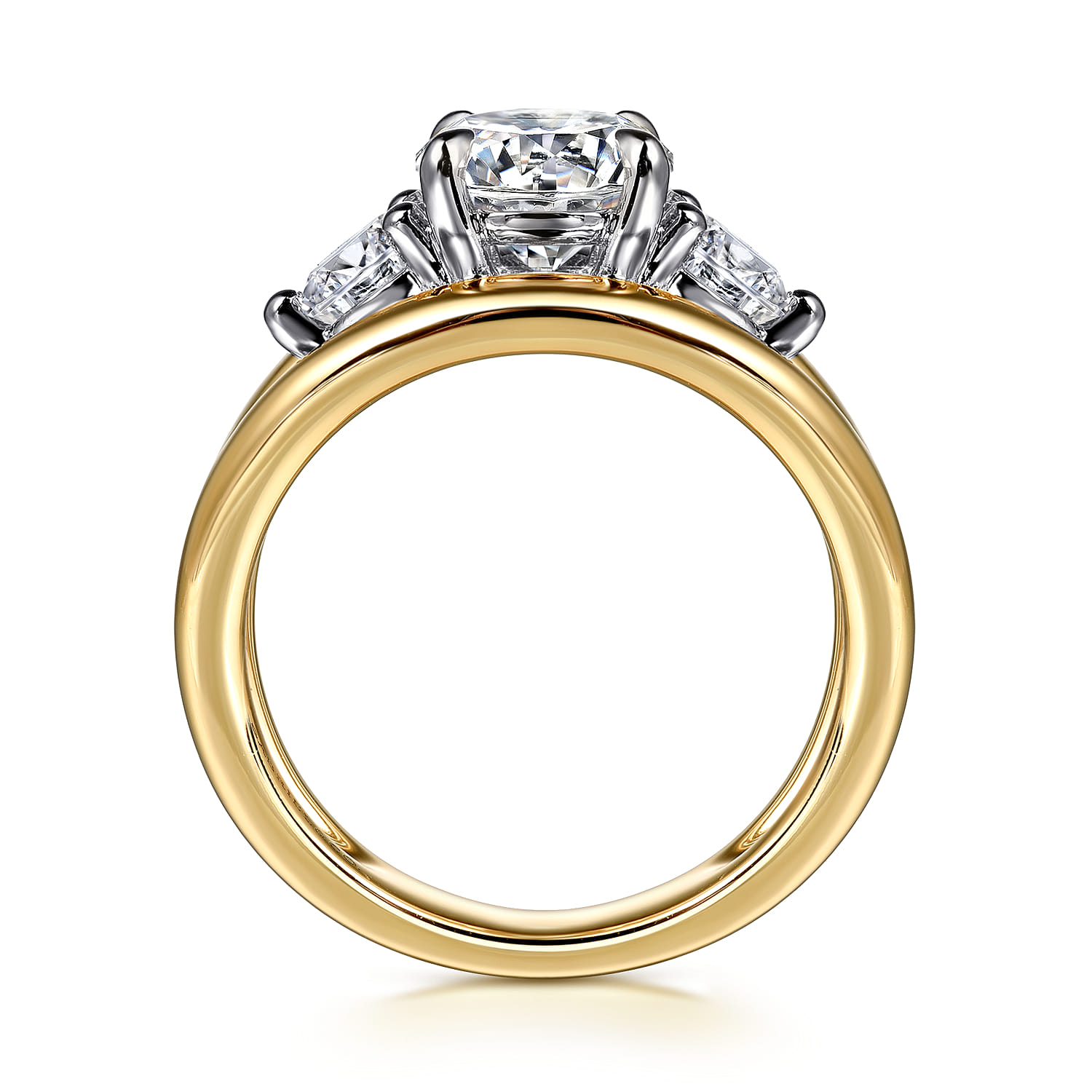 Danni - 14K Yellow-White Gold Round Three Stone Split Shank Diamond Engagement Ring - 0.75 ct - Shot 2