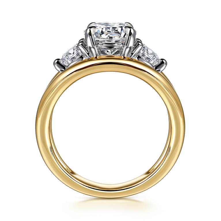 Danni - 14K Yellow-White Gold Round Three Stone Split Shank Diamond Engagement Ring - 0.75 ct - Shot 2