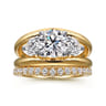 Danni - 14K Yellow-White Gold Round Three Stone Split Shank Diamond Engagement Ring - 0.75 ct