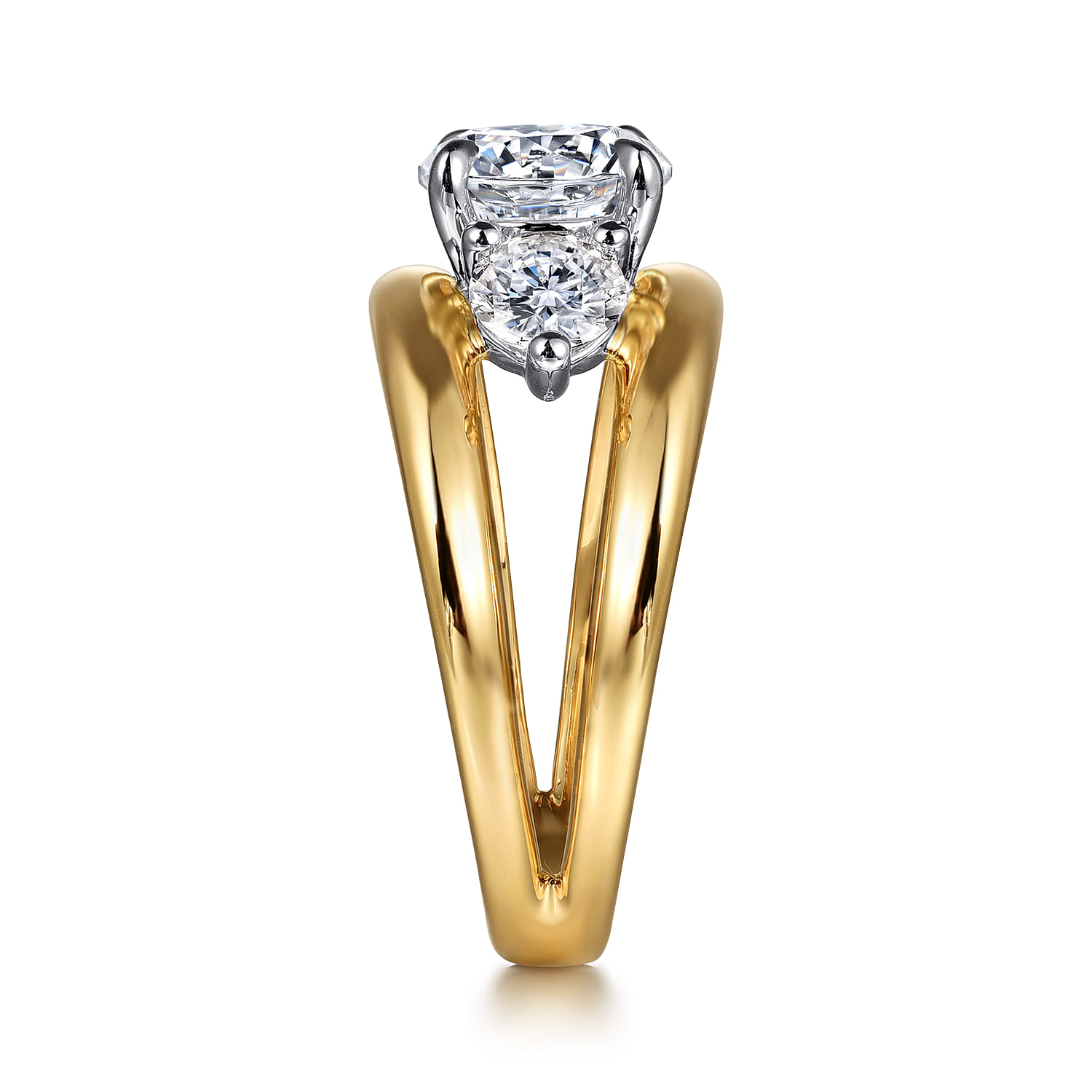 Danni - 14K Yellow-White Gold Round Three Stone Split Shank Diamond Engagement Ring - 0.75 ct - Shot 5