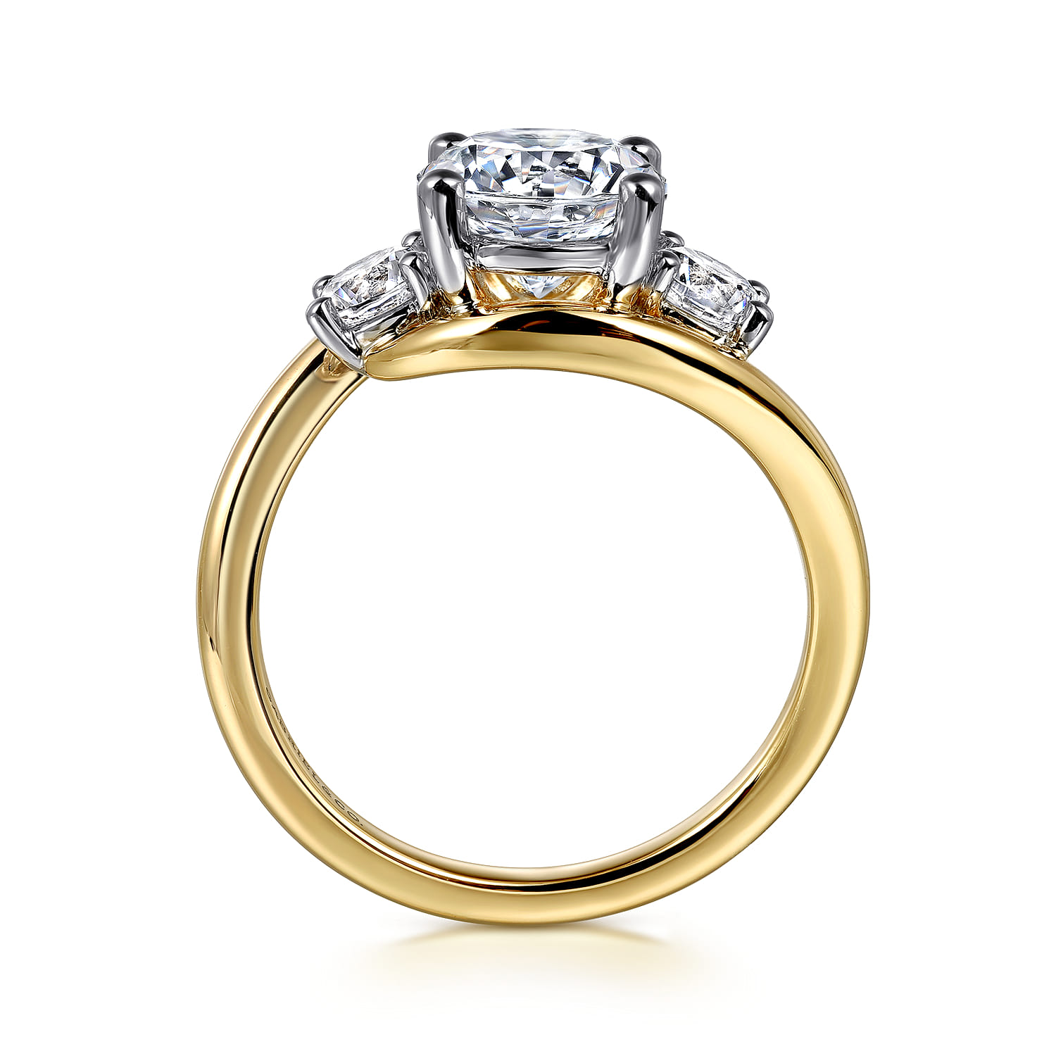 Elin - 14K White-Yellow Gold Round Three Stone Diamond Engagement Ring - 0.5 ct - Shot 2