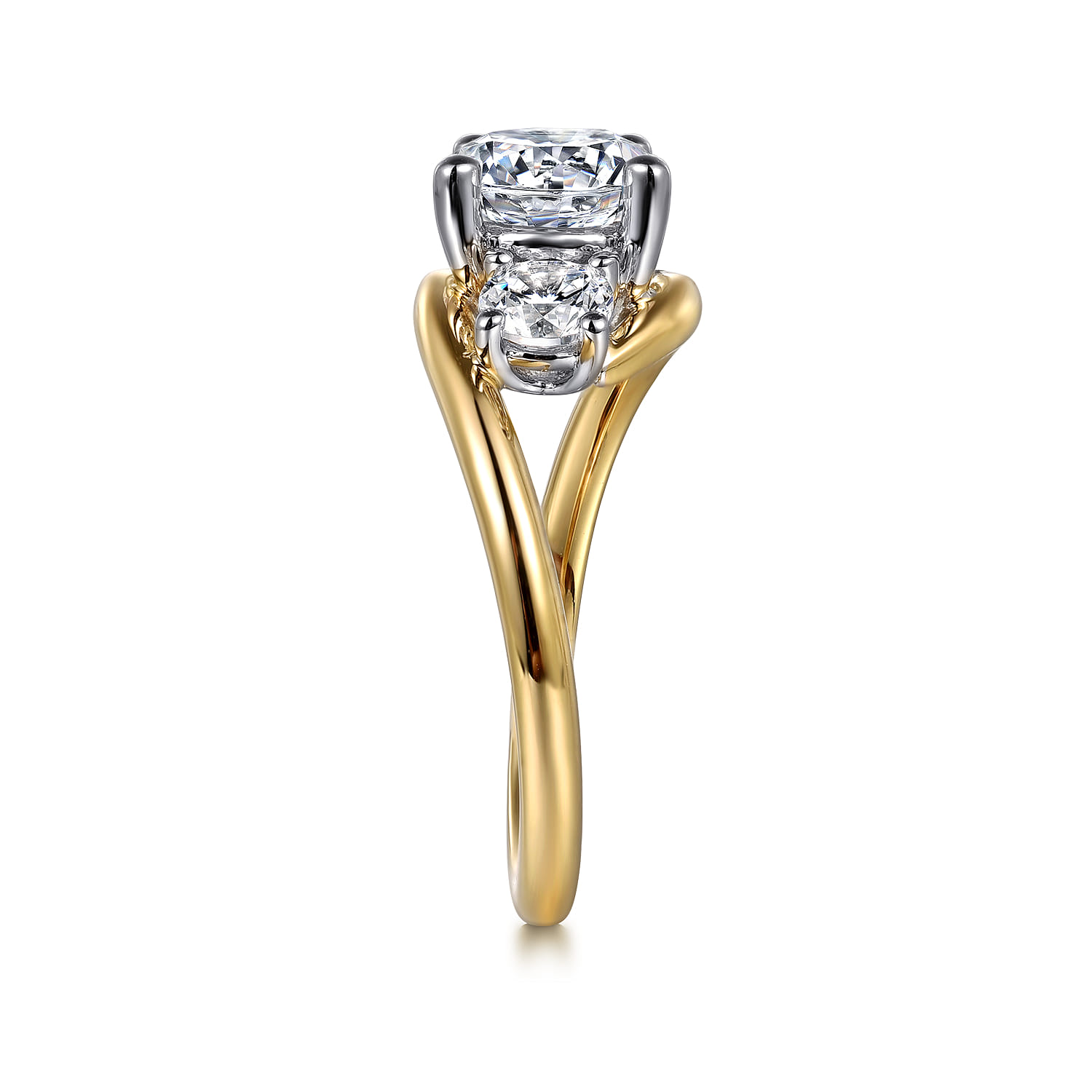Elin - 14K White-Yellow Gold Round Three Stone Diamond Engagement Ring - 0.5 ct - Shot 5