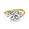 Elin - 14K White-Yellow Gold Round Three Stone Diamond Engagement Ring - 0.5 ct