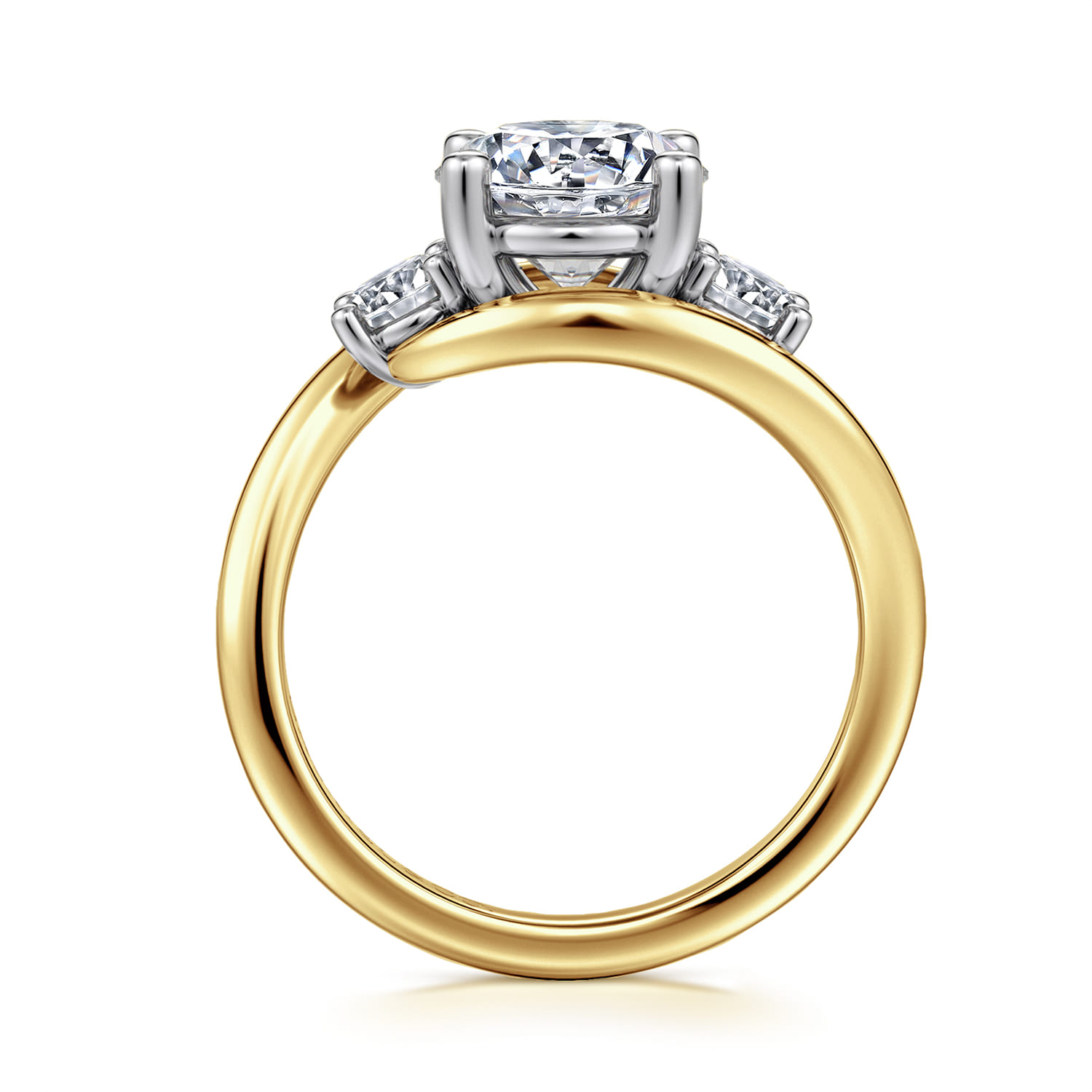 Elin - 14K White-Yellow Gold Round Three Stone Diamond Engagement Ring - 0.5 ct - Shot 2