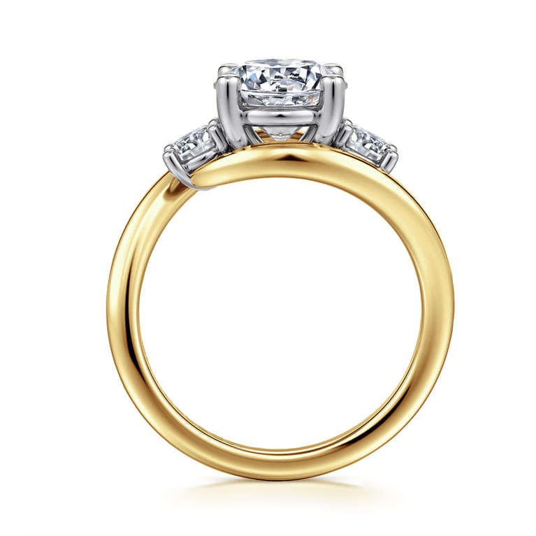 Elin - 14K White-Yellow Gold Round Three Stone Diamond Engagement Ring - 0.5 ct - Shot 2