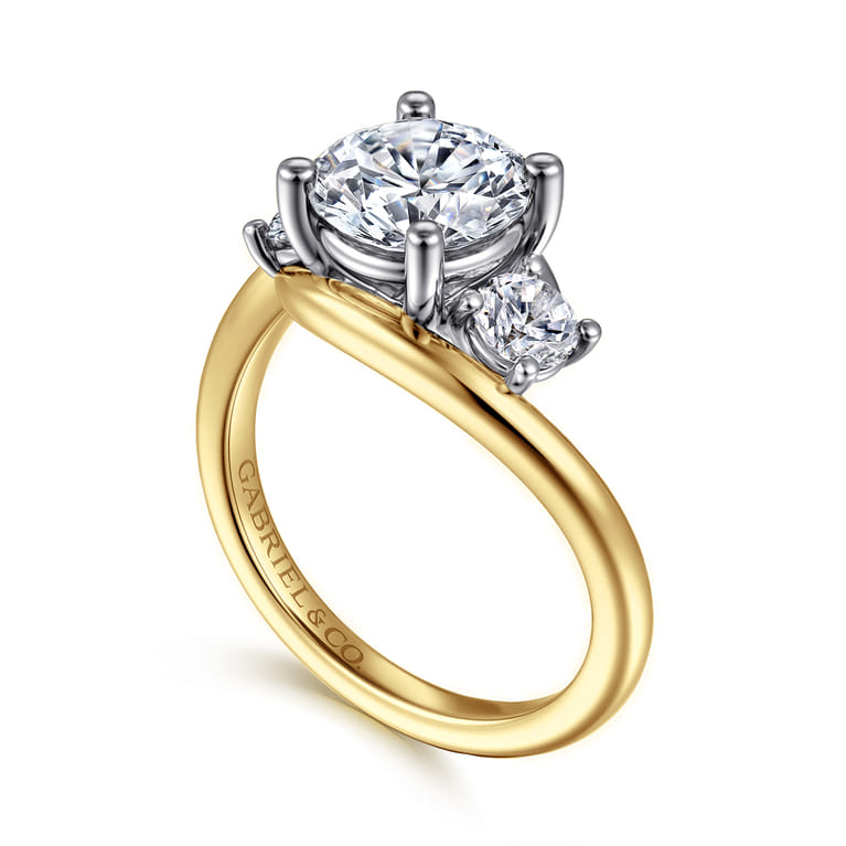 Elin - 14K White-Yellow Gold Round Three Stone Diamond Engagement Ring - 0.5 ct - Shot 3
