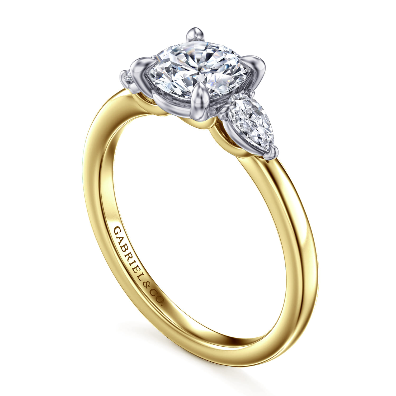 Adalia - 14K Yellow Gold Round Three Stone Diamond Engagement Ring - 0.3 ct - Shot 3