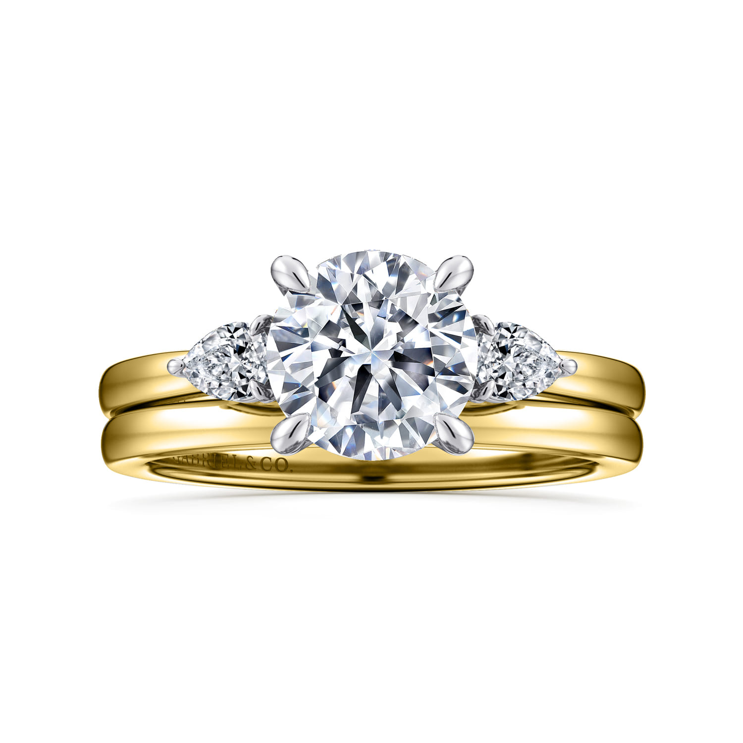 Adalia - 14K Yellow Gold Round Three Stone Diamond Engagement Ring - 0.3 ct - Shot 4