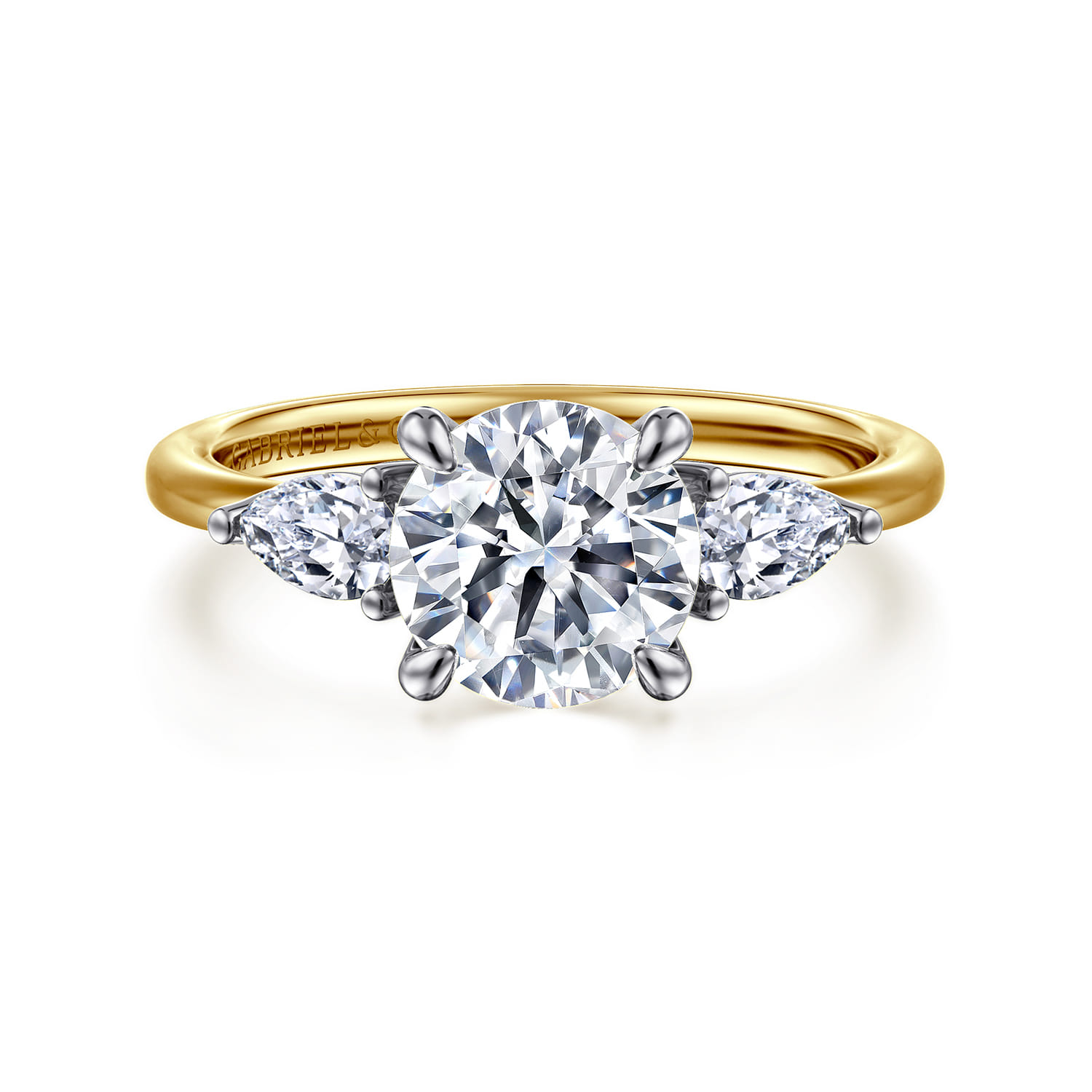 Sima - 14K White-Yellow Gold Round Three Stone Diamond Engagement Ring - 0.4 ct - Shot 1