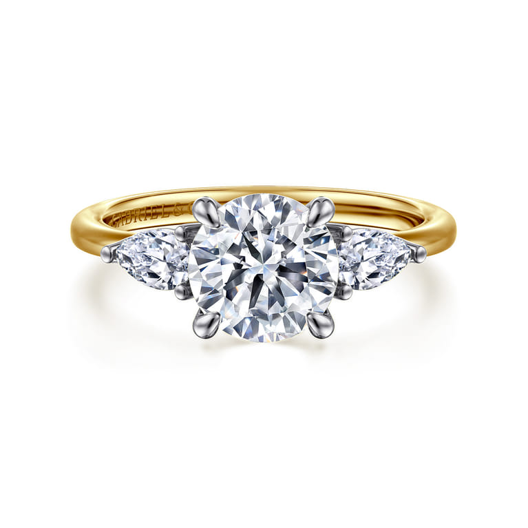Sima - 14K White-Yellow Gold Round Three Stone Diamond Engagement Ring - 0.4 ct - Shot 1