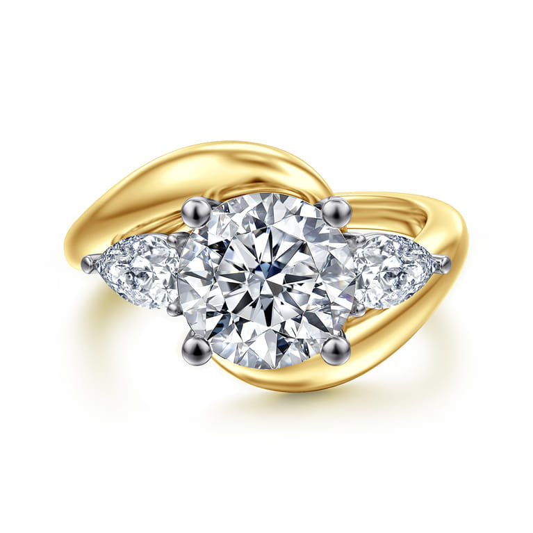 Beyond - 14K White-Yellow Gold Round Three Stone Diamond Engagement Ring - 0.7 ct - Shot 1