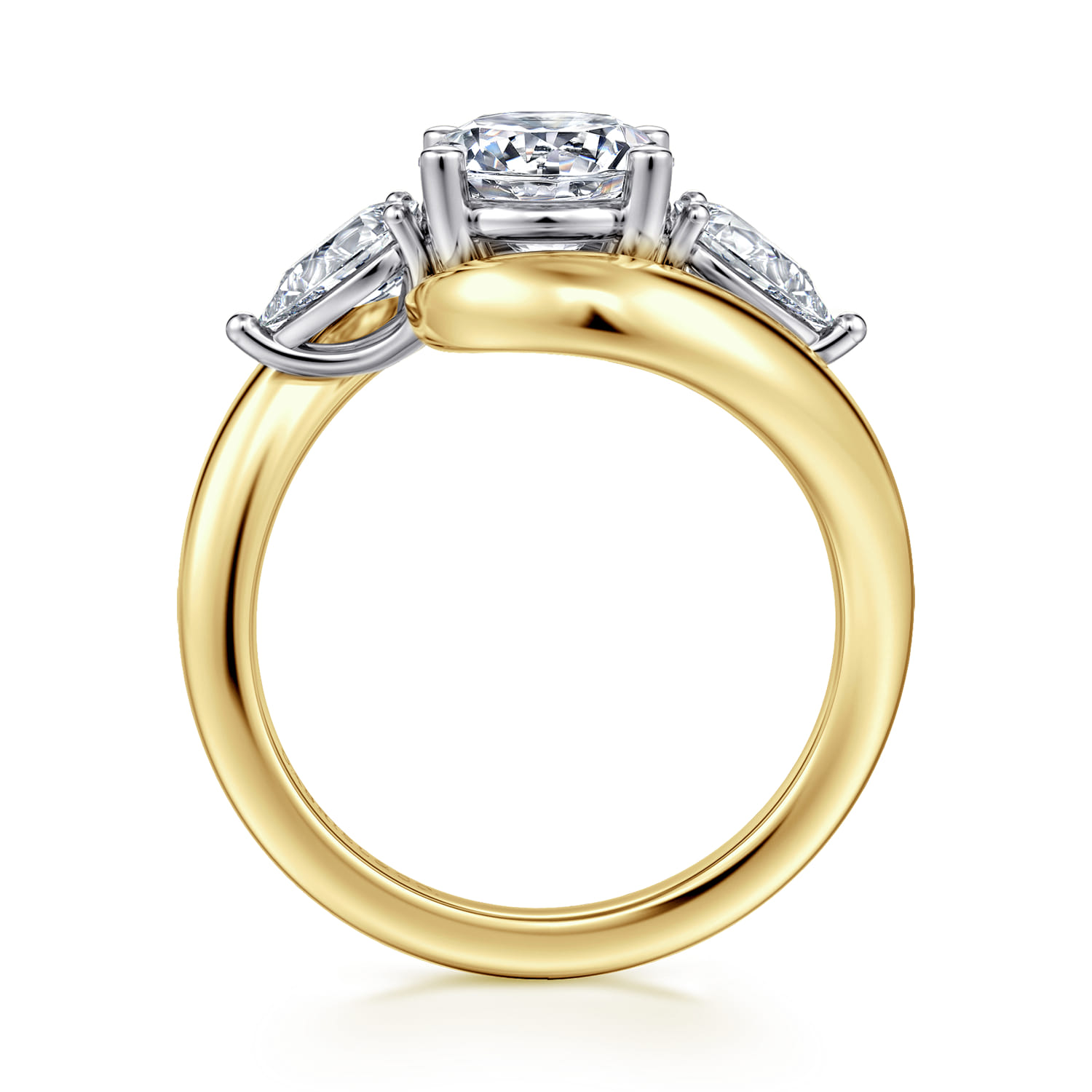 Beyond - 14K White-Yellow Gold Bypass Round Three Stone Diamond Engagement Ring - 0.7 ct - Shot 2