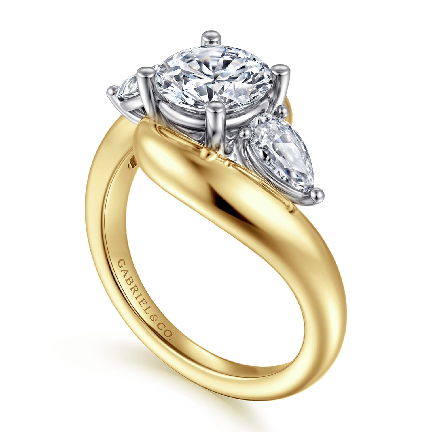 Beyond - 14K White-Yellow Gold Bypass Round Three Stone Diamond Engagement Ring - 0.7 ct - Shot 3