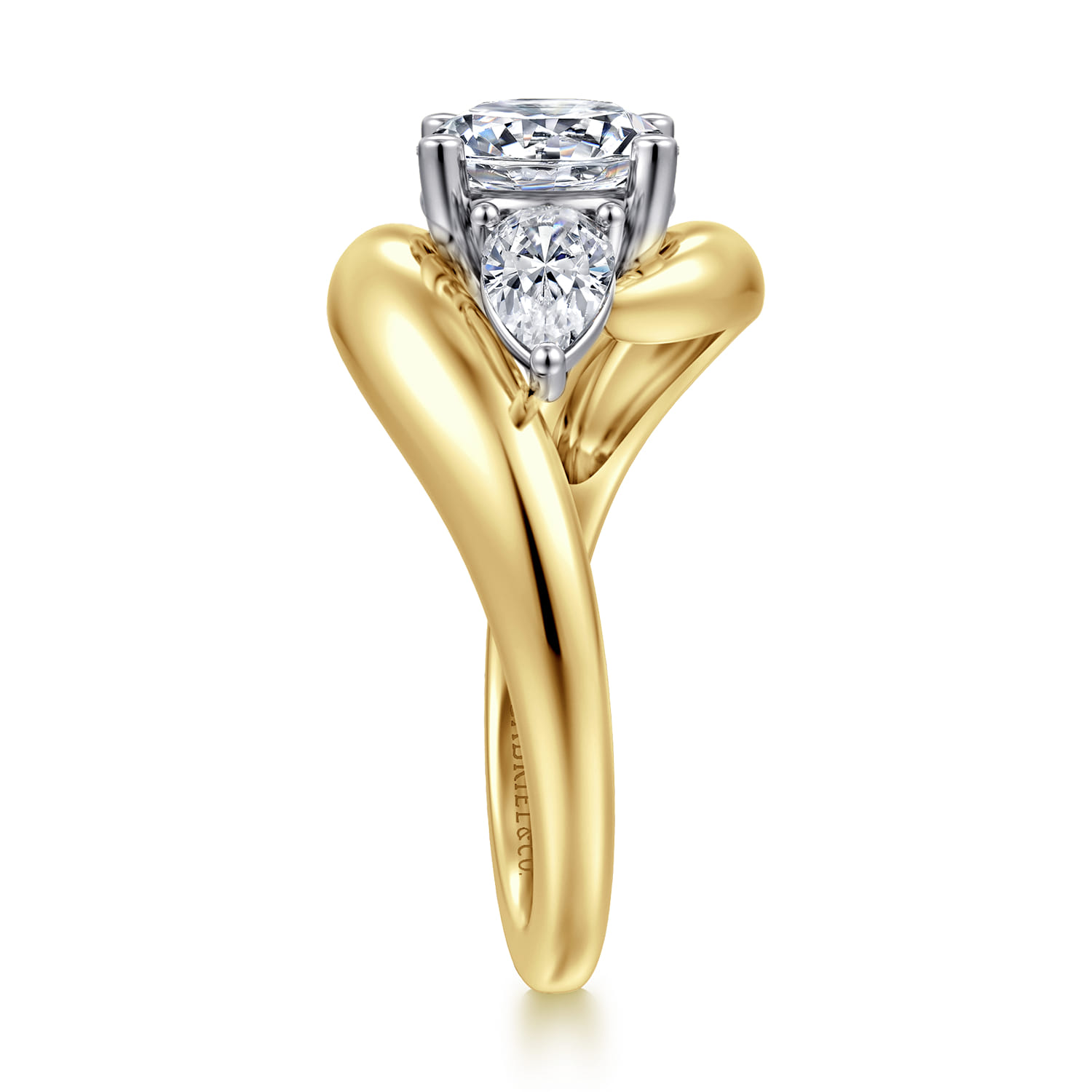 Beyond - 14K White-Yellow Gold Bypass Round Three Stone Diamond Engagement Ring - 0.7 ct - Shot 4