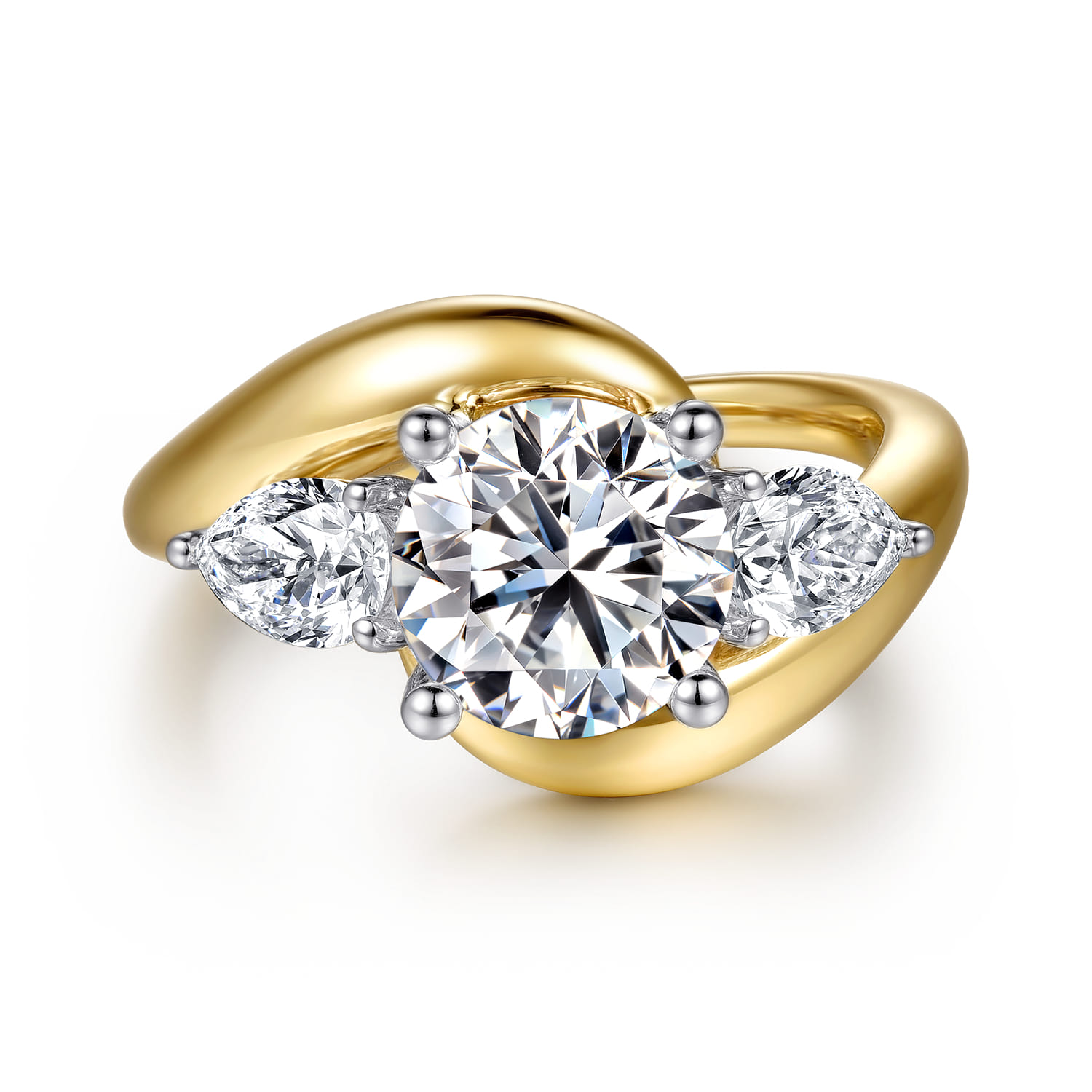 Beyond - 14K White-Yellow Gold Bypass Round Three Stone Diamond Engagement Ring - 0.75 ct - Shot 1