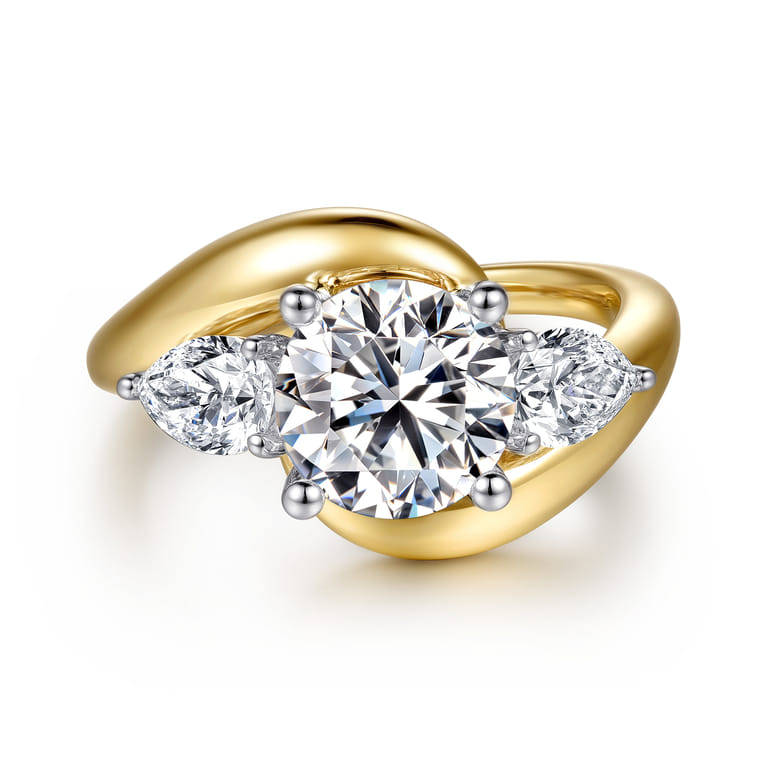 Beyond - 14K White-Yellow Gold Bypass Round Three Stone Diamond Engagement Ring - 0.75 ct - Shot 1