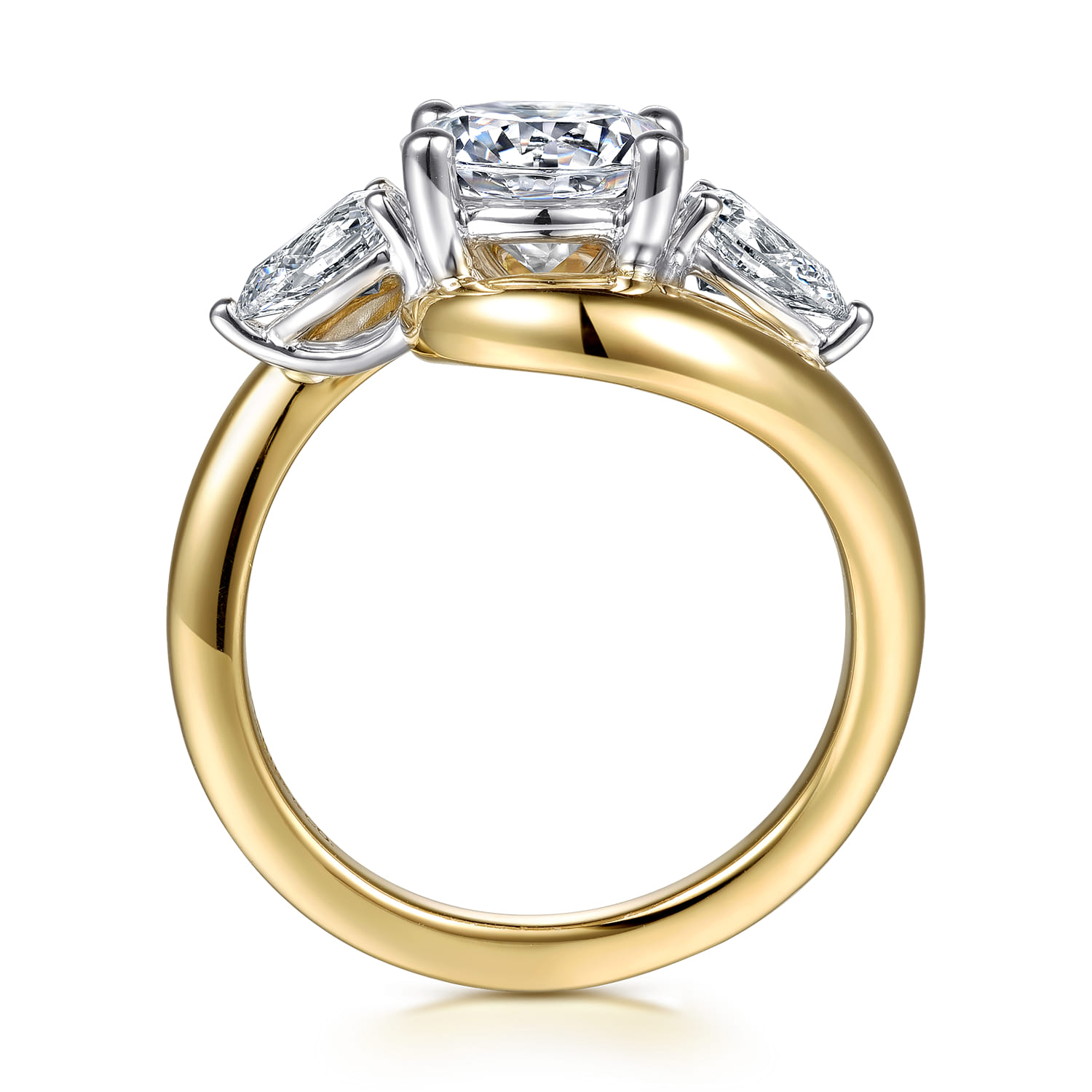 Beyond - 14K White-Yellow Gold Bypass Round Three Stone Diamond Engagement Ring - 0.75 ct - Shot 2