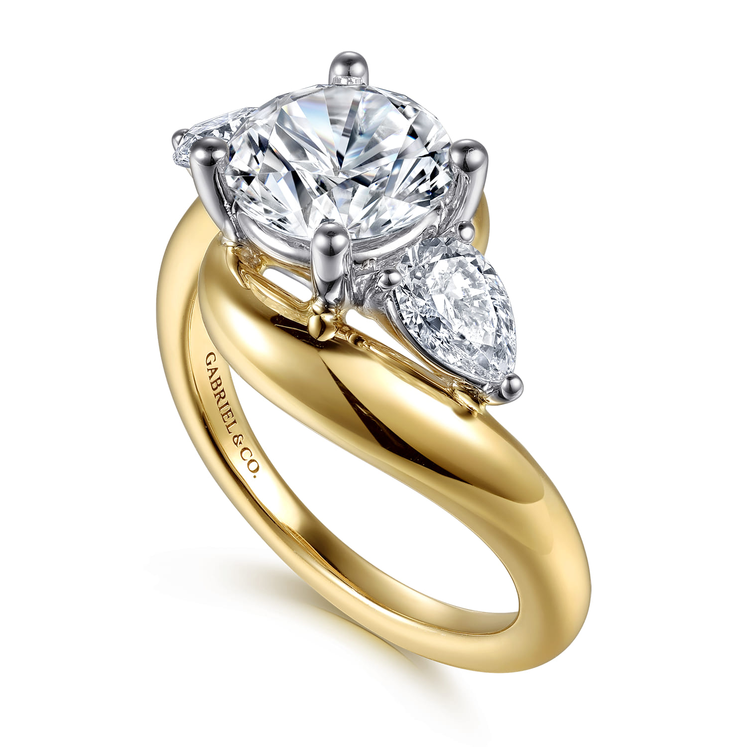 Beyond - 14K White-Yellow Gold Bypass Round Three Stone Diamond Engagement Ring - 0.75 ct - Shot 3