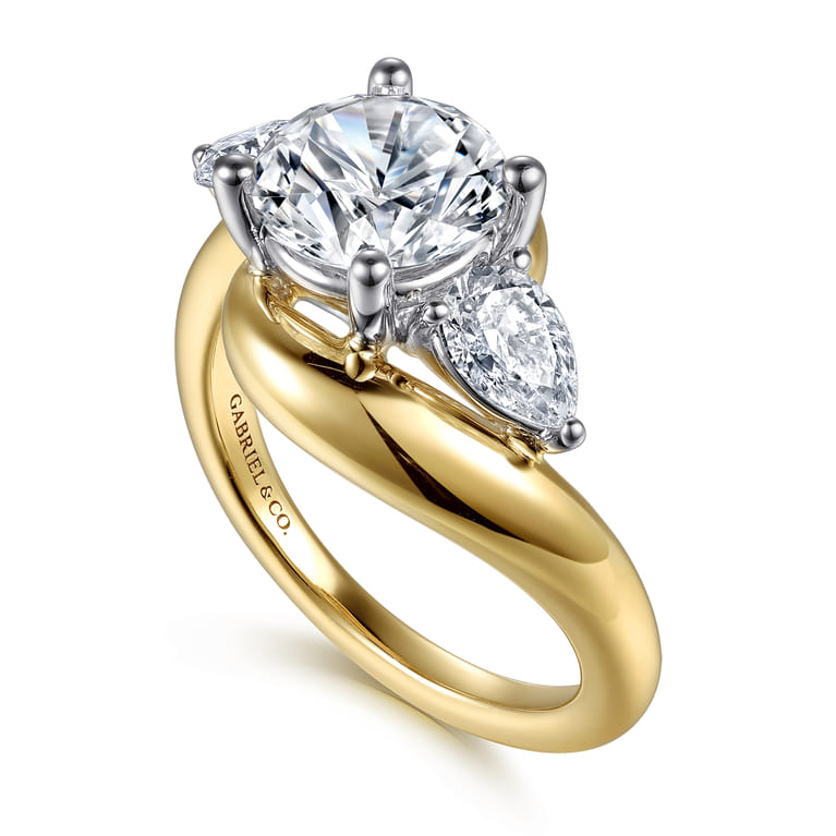 Beyond - 14K White-Yellow Gold Bypass Round Three Stone Diamond Engagement Ring - 0.75 ct - Shot 3