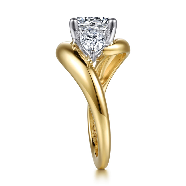 Beyond - 14K White-Yellow Gold Bypass Round Three Stone Diamond Engagement Ring - 0.75 ct - Shot 5