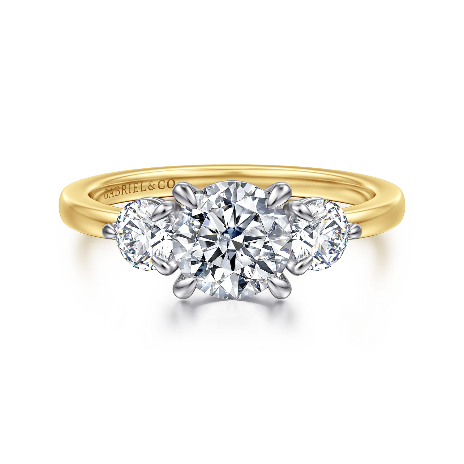 Adeline - 14K White-Yellow Gold Round Three Stone Diamond Engagement Ring - 0.5 ct - Shot 1