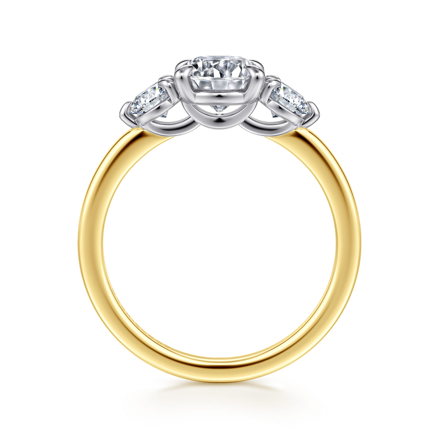 Adeline - 14K White-Yellow Gold Round Three Stone Diamond Engagement Ring - 0.5 ct - Shot 2