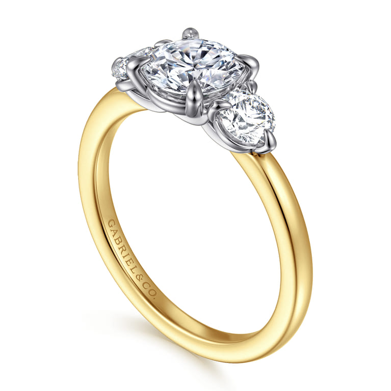 Adeline - 14K White-Yellow Gold Round Three Stone Diamond Engagement Ring - 0.5 ct - Shot 3
