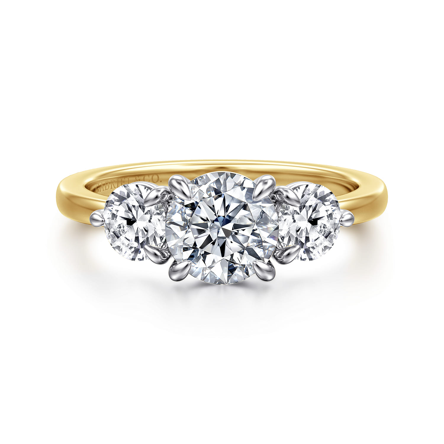 Adeline - 14K White-Yellow Gold Round Three Stone Diamond Engagement Ring - 0.75 ct - Shot 1