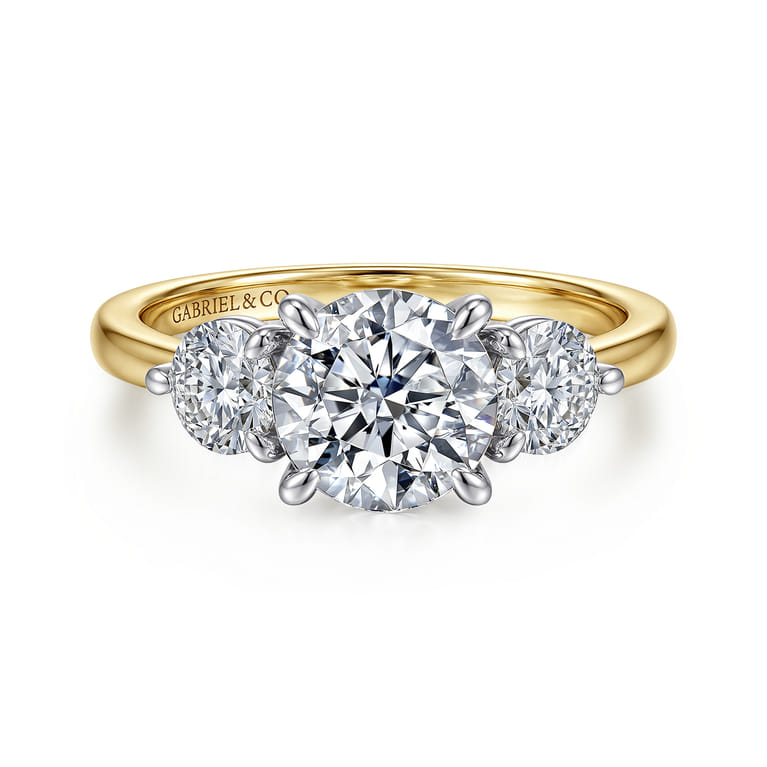 Adeline - 14K White-Yellow Gold Round Three Stone Diamond Engagement Ring - 0.75 ct - Shot 1
