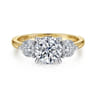 Adeline - 14K White-Yellow Gold Round Three Stone Diamond Engagement Ring - 0.75 ct