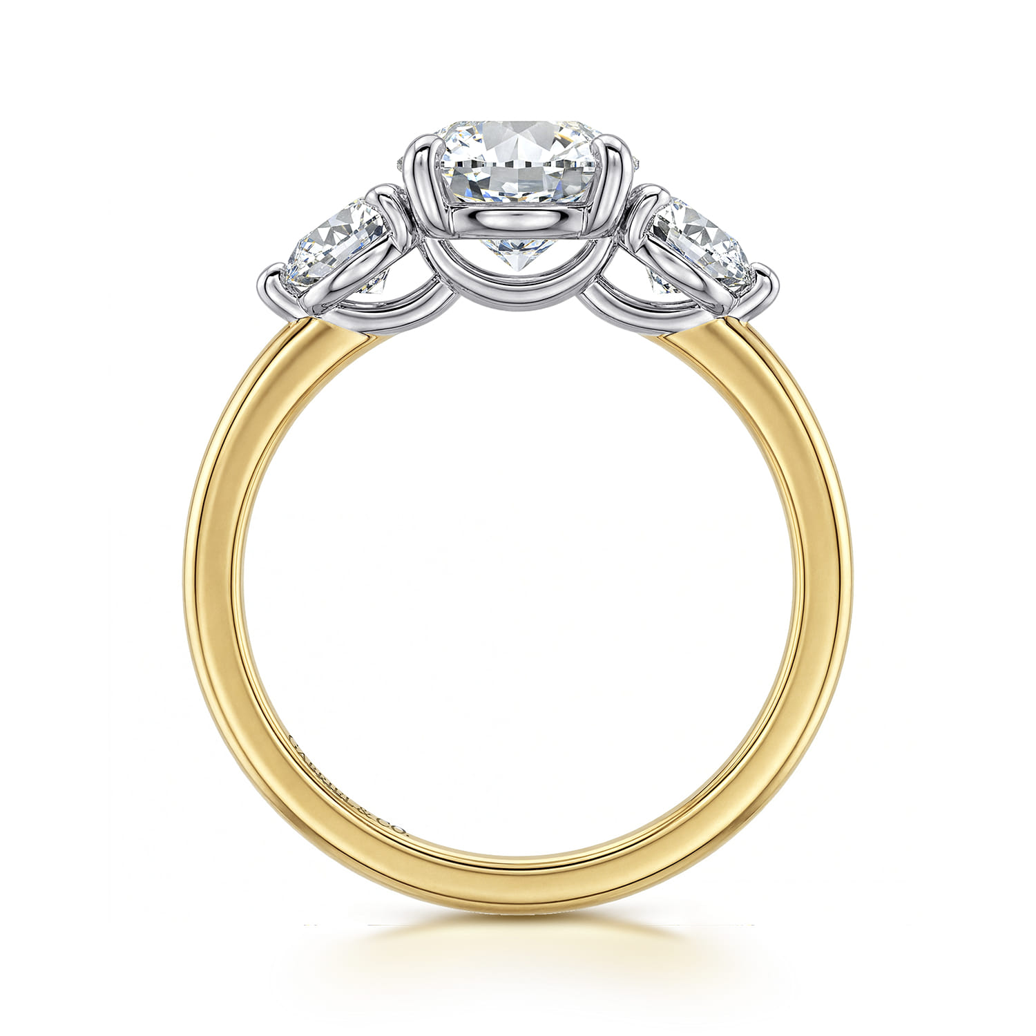 Adeline - 14K White-Yellow Gold Round Three Stone Diamond Engagement Ring - 0.75 ct - Shot 2