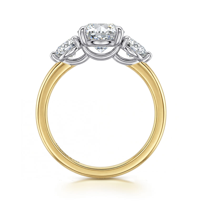 Adeline - 14K White-Yellow Gold Round Three Stone Diamond Engagement Ring - 0.75 ct - Shot 2