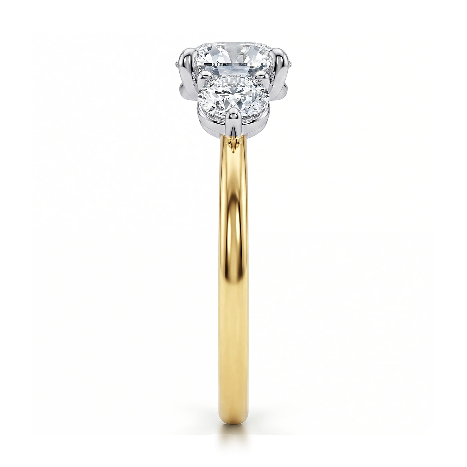 Adeline - 14K White-Yellow Gold Round Three Stone Diamond Engagement Ring - 0.75 ct - Shot 4