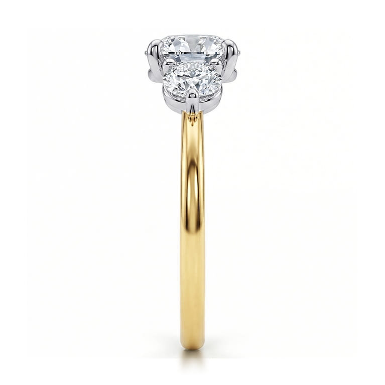 Adeline - 14K White-Yellow Gold Round Three Stone Diamond Engagement Ring - 0.75 ct - Shot 4