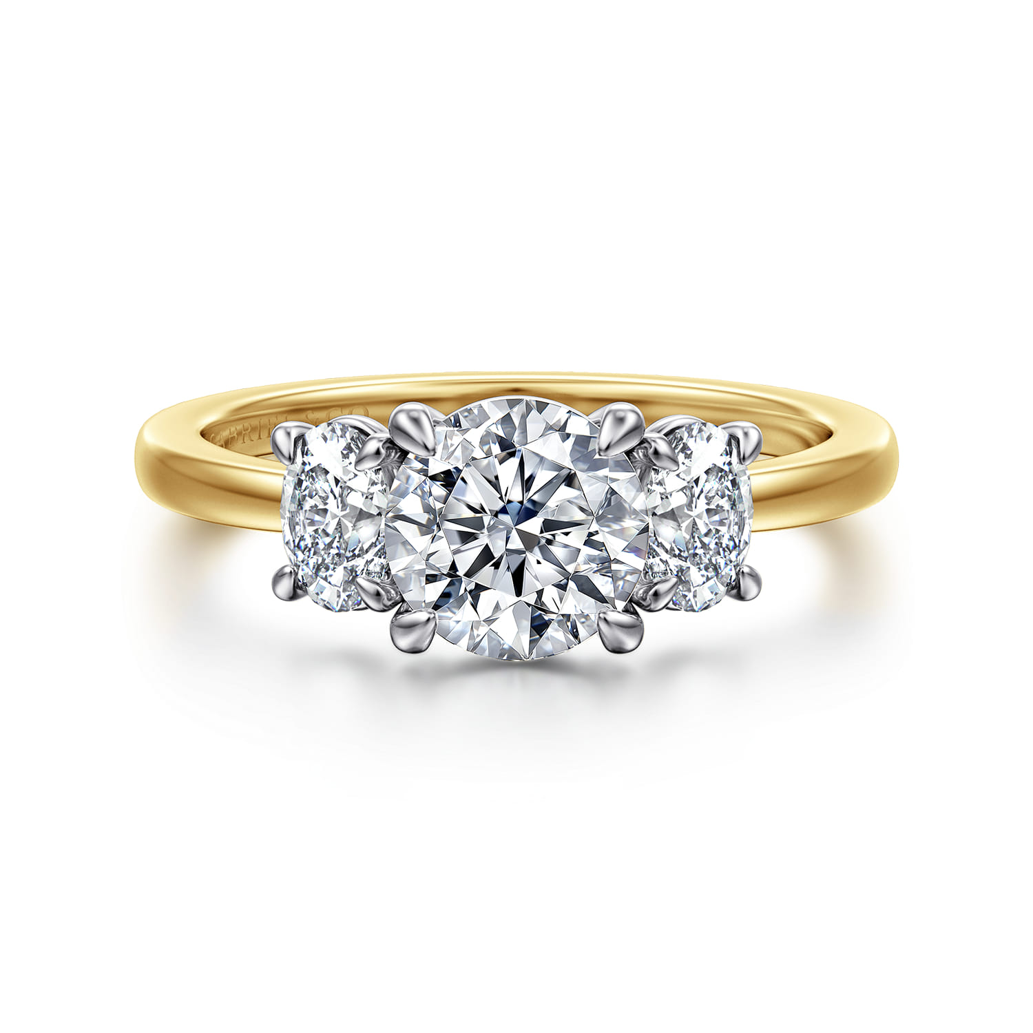 Thalina - 14K White-Yellow Gold Round Three Stone Diamond Engagement Ring - 0.5 ct - Shot 1