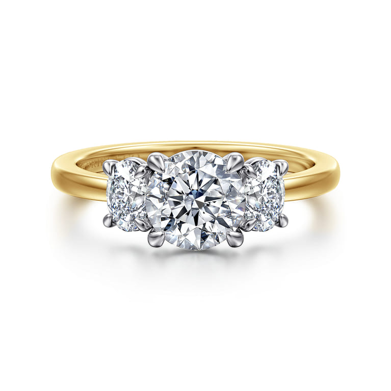 Thalina - 14K White-Yellow Gold Round Three Stone Diamond Engagement Ring - 0.5 ct - Shot 1