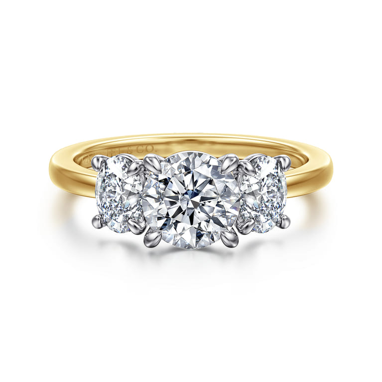 Thalina - 14K White-Yellow Gold Round Three Stone Diamond Engagement Ring - 0.75 ct - Shot 1