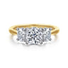 Thalina - 14K White-Yellow Gold Round Three Stone Diamond Engagement Ring - 0.75 ct