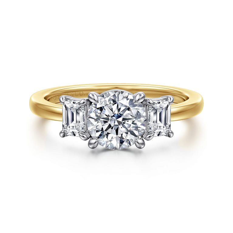 Thalina - 14K White-Yellow Gold Round Three Stone Diamond Engagement Ring - 0.5 ct - Shot 1