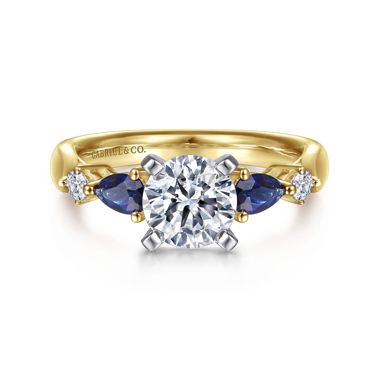 Carrie - 14K White-Yellow Gold Round Five Stone Sapphire and Diamond Engagement Ring - 0.1 ct - Shot 1